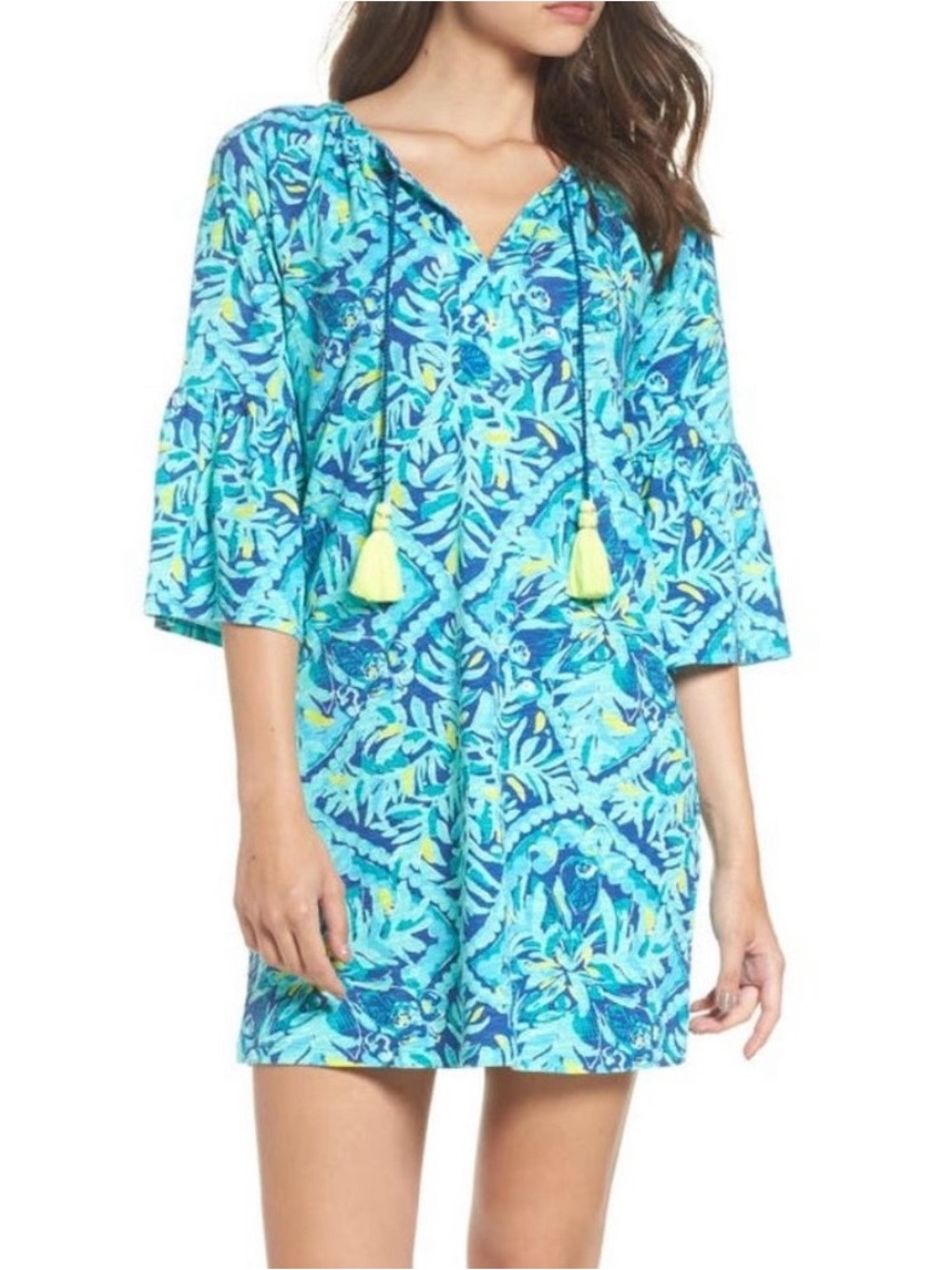 NWOT Lilly Pulitzer Turquoise, Navy & Yellow Del Lago Tunic Dress Size XL